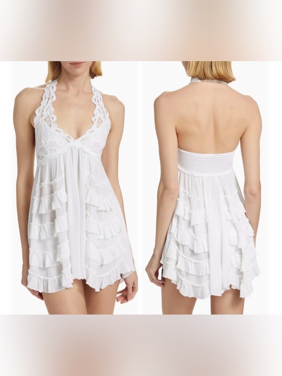Fp One Dresses & Skirts - FP one size Small White Lace Halter Ruffle Mini Dress